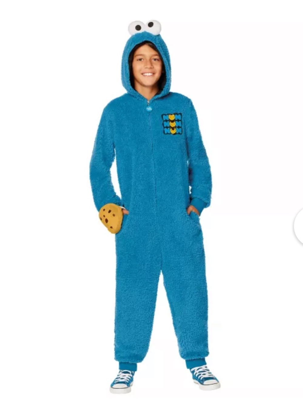 Kids Cookie Monster Fuzzy Hooded Jumpsuit - Blue